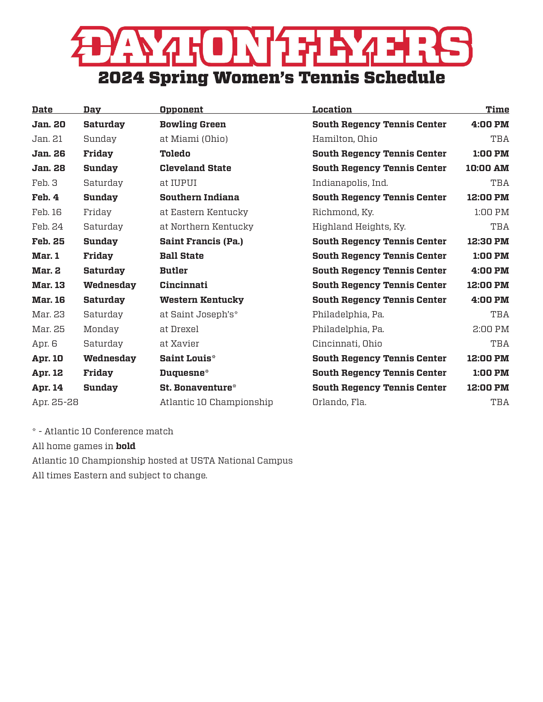 2024 Dayton WTEN Schedule — Postimages