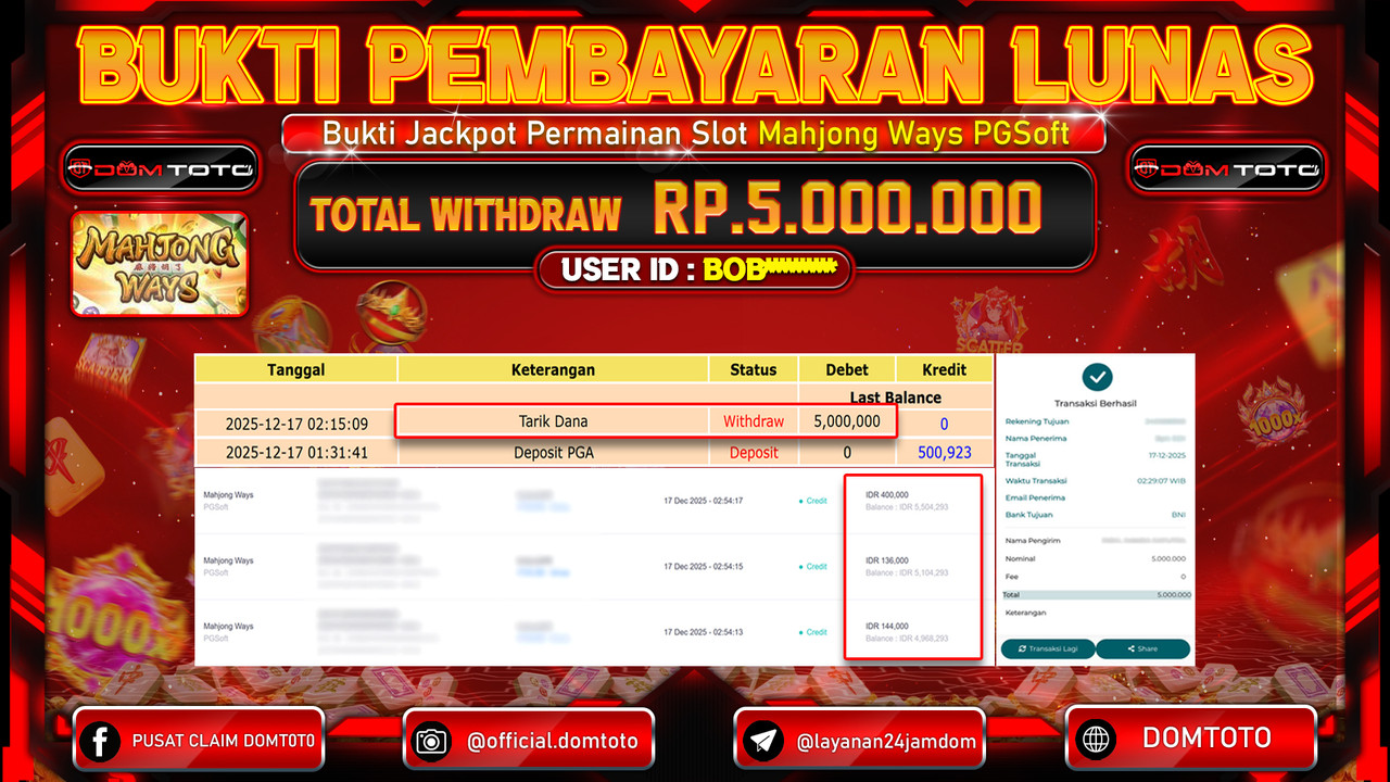 JACKPOT SLOT Menang Slot Mahjong Ways PGSoft 17 DECEMBER 2025