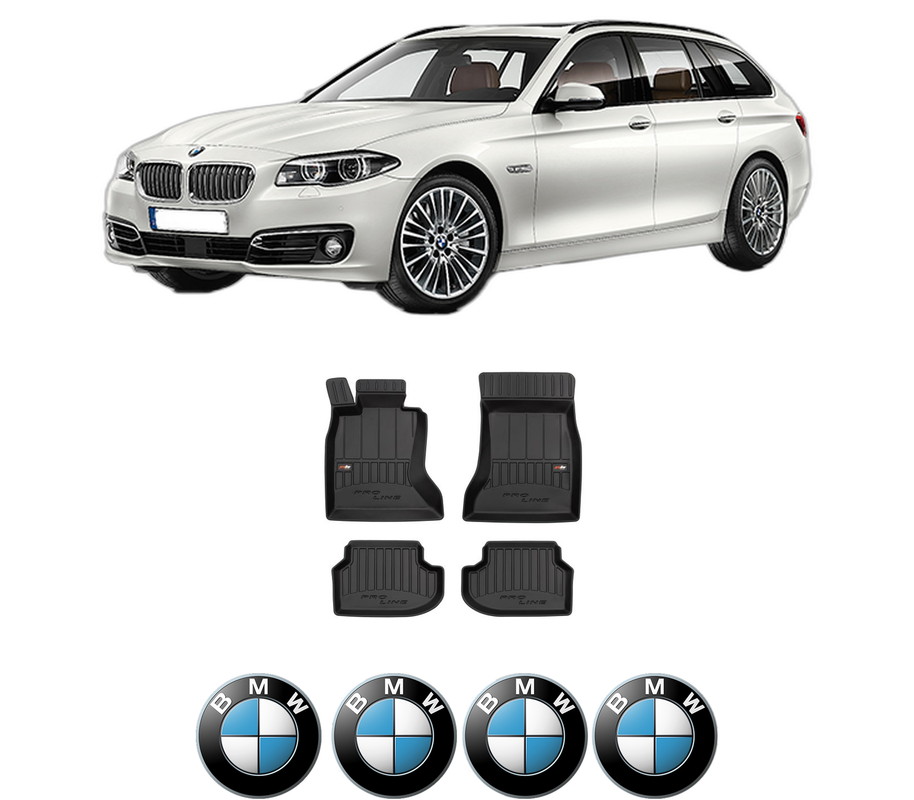 Set covorase presuri BMW Seria 5 Touring (F11) din 2009-2017, auto, din cauciuc thermoplastic, 4 Stickere auto cu BMW Seria