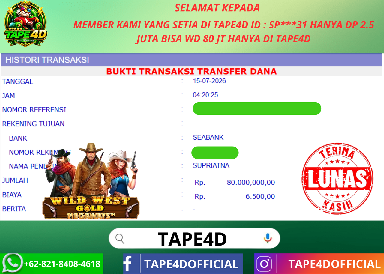 TAPE4D WILD WEST MEGAWAYS PRAGMATIC 80.000.000-LUNAS