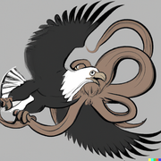 DALL·E 2022-08-01 16.38.10 - A bald eagle battling an octopus in the style of 1950's film