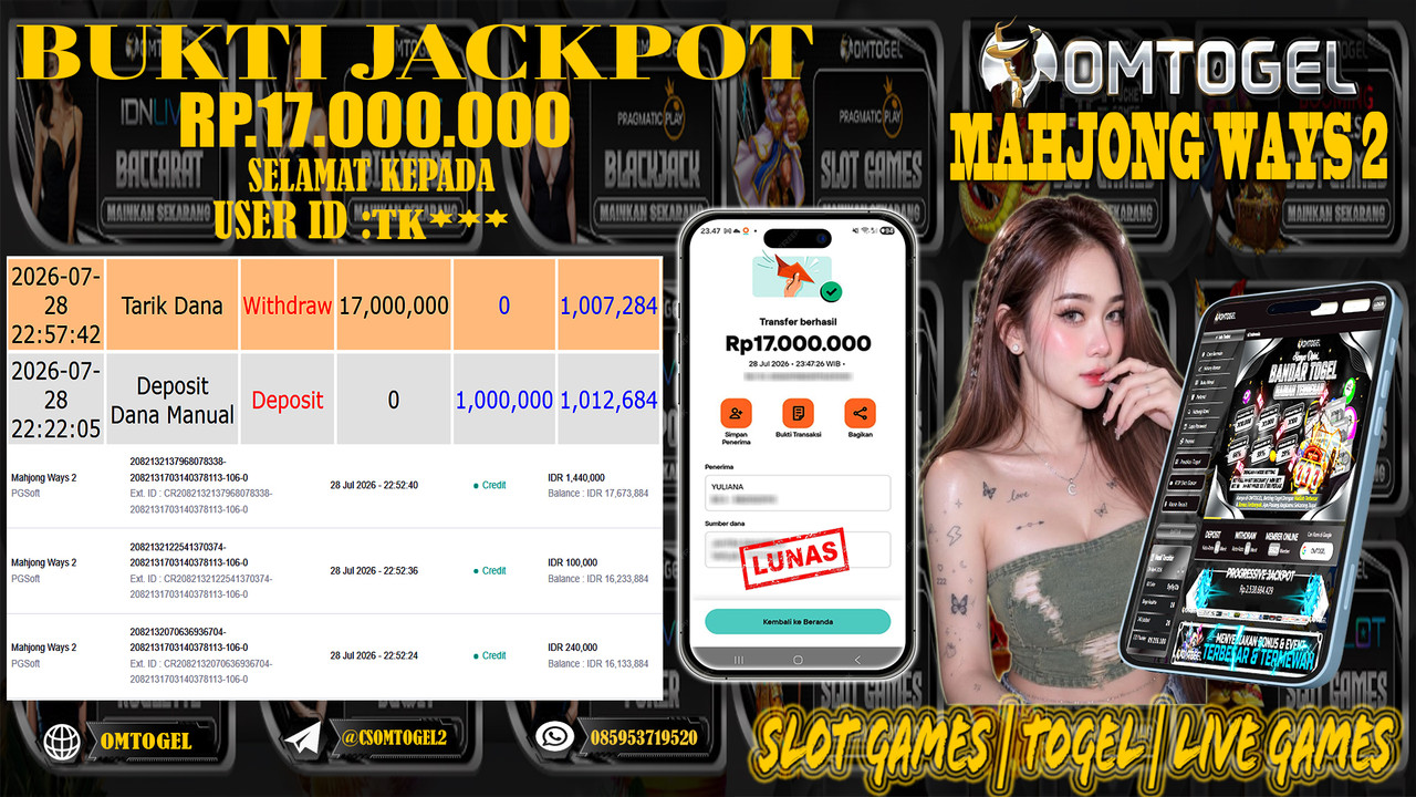 OMTOGEL JACKPOT PG SOFT MAHJONG WAYS 2 Rp,17,000,000,- DIBAYAR LUNAS