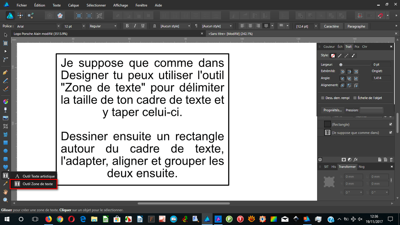 Cardre de texte