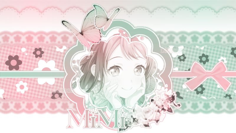  main graphic by me && damsel, it reads mimi && has kasumi toyama in the middle 