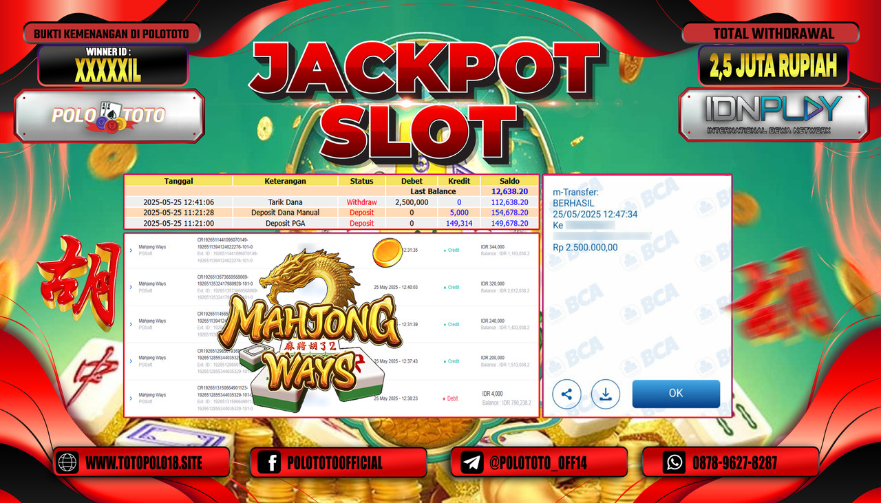 POLOTOTO JACKPOT SLOT MAHJONG WAYS Rp.2.500.000,-