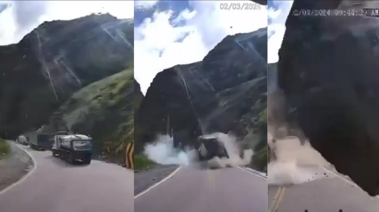 Desastre en carretera peruana: Camiones destrozados por rocas gigantes