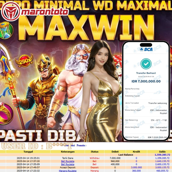 Bukti Kemenangan Member Marontoto Sebesar 7,000,000 JuTa