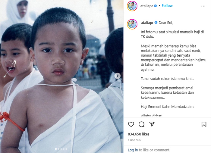 Foto Eril semasa kecil mengenakan pakaian ihram