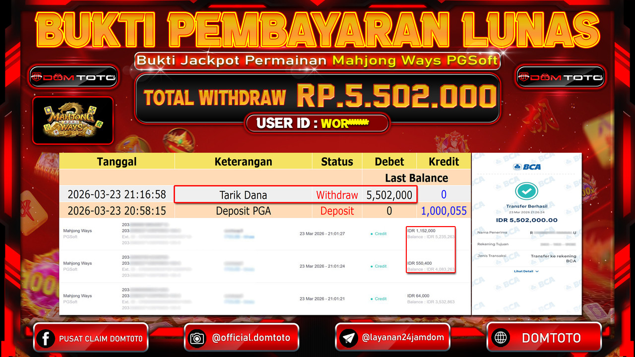 JACKPOT SLOT Mahjong Ways PGSoft 23 MARET 2026