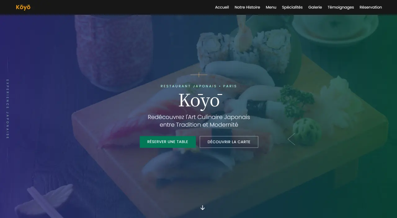 Landing page Koyo - Restaurant japonais