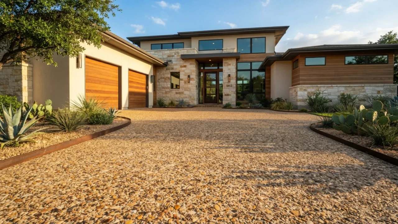 Exposed aggregate concrete driveway San Antonio natural texture
