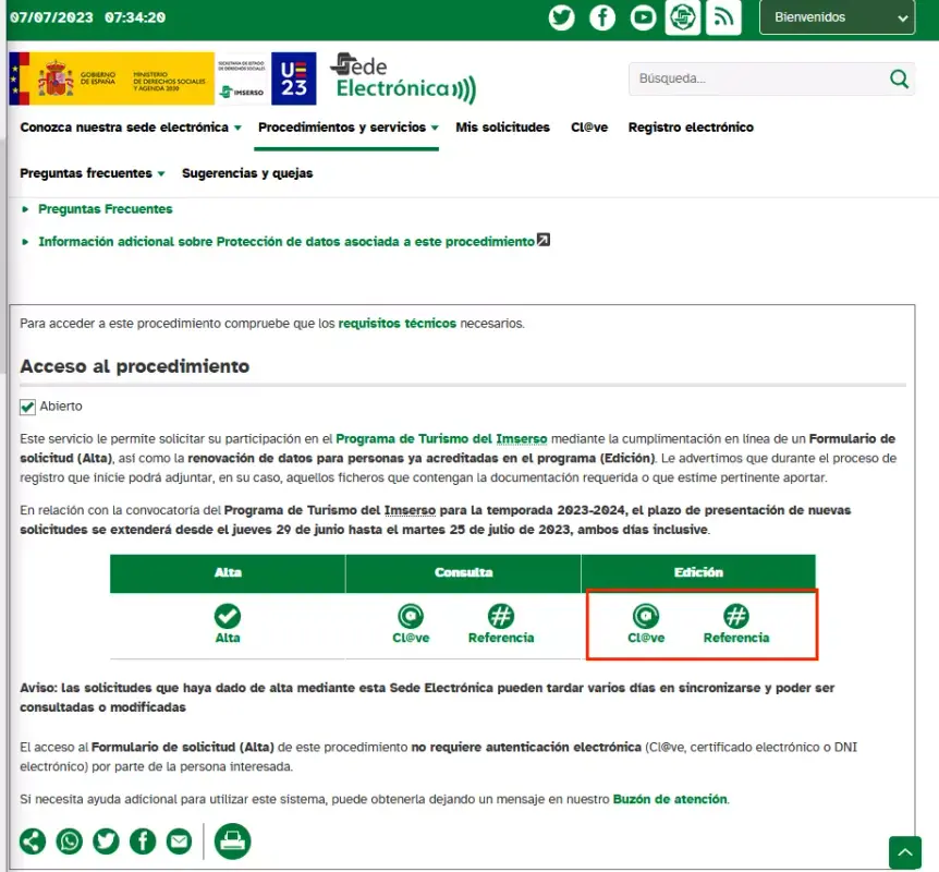 Renovación inscripción programa turismo del Imserso