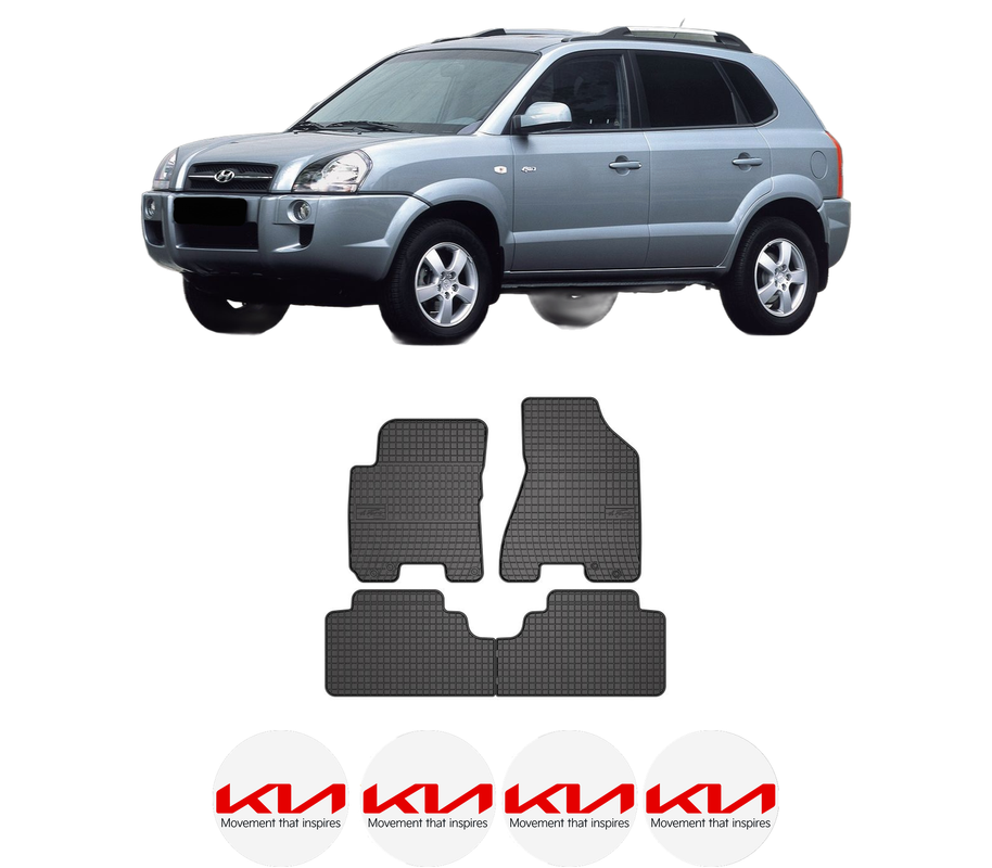 Set covorase presuri KIA SPORTAGE II | JE din 2004-2010, auto, din cauciuc thermoplastic, 4 Stickere auto cu KIA