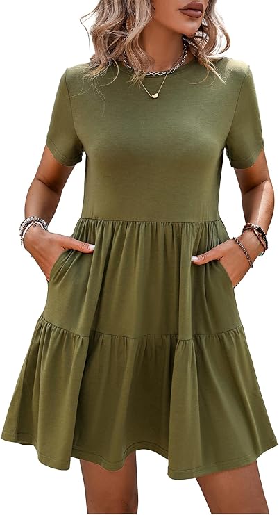 Casual Short Sleeve Crewneck Swing Mini Dress