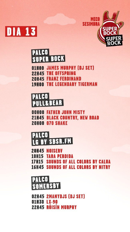 Toupeiras - Horários do  Super Bock Super Rock - 13 julho