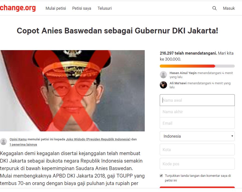 Petisi pencopotan Anies Baswedan
