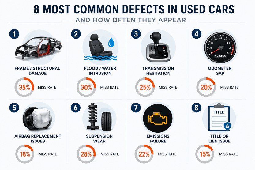 chart of the most common hidden defects found in used cars