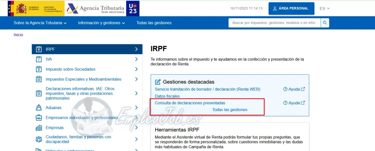 Consulta declaraciones de la renta ya presentadas
