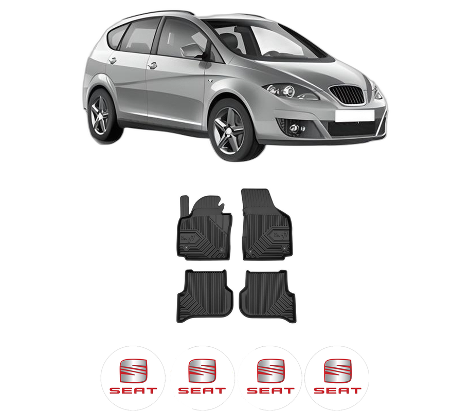 Set covorase presuri SEAT ALTEA din 2004-2015, auto, din cauciuc thermoplastic, 4 Stickere auto cu SEAT