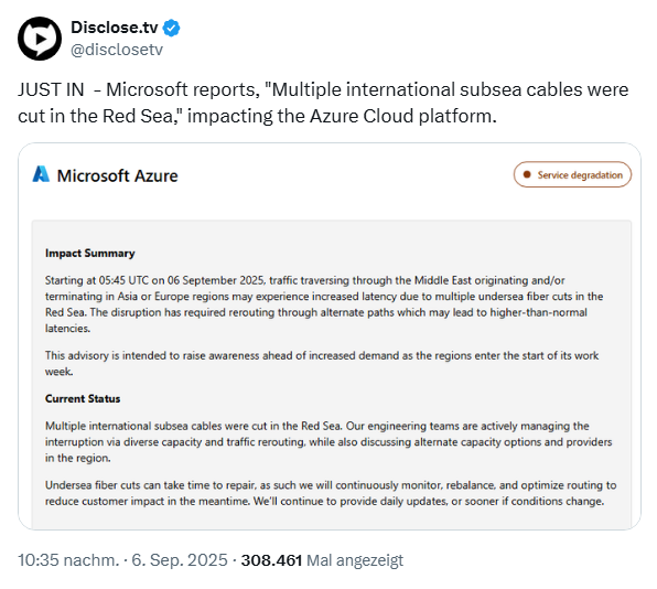 Azure beeinträchtigt (6. Sept. 2025)