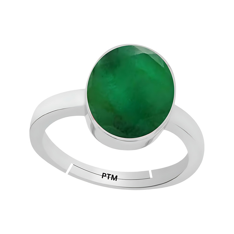 PTM 925 Sterling Silver emerald (panna) 3.25 to 10.25 Ratti or 3.00 to 9.50 carat Astrological Gemstone Bis Hallmark Adjustable Ring for Men & Women