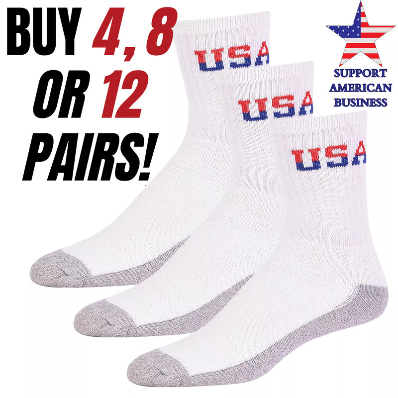 mens crew socks white cotton work sport size 10-13 9-11

