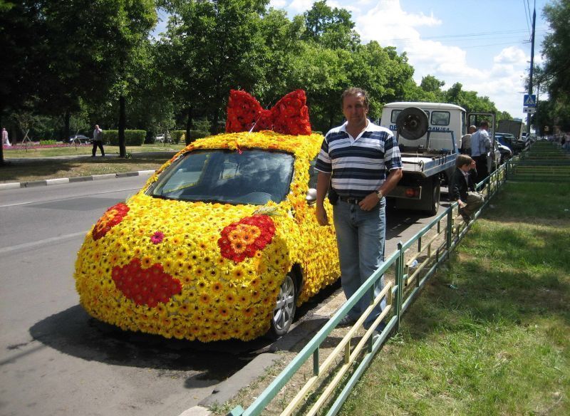 car covered with flowers