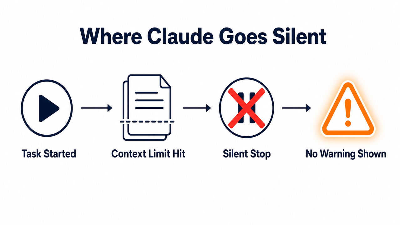 Claude stops mid task no warning — pipeline flow diagram showing where silent stop occurs