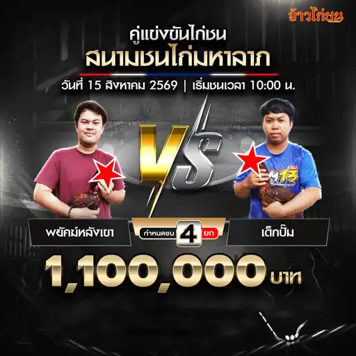 พยัคฆ์หลังเขา พบ เด็กปั๊ม สนามชนไก่มหาลาภ 15 สิงหาคม 2569