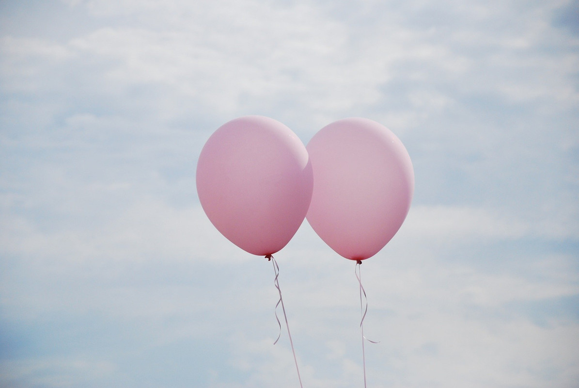 Two pink balloons. 