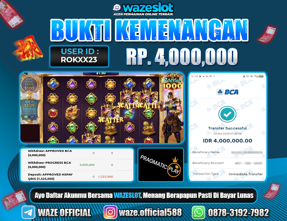 BUKTI KEMENANGAN 20 JUNI 2025 DI GAME GATES OF GATOT KACA 1000