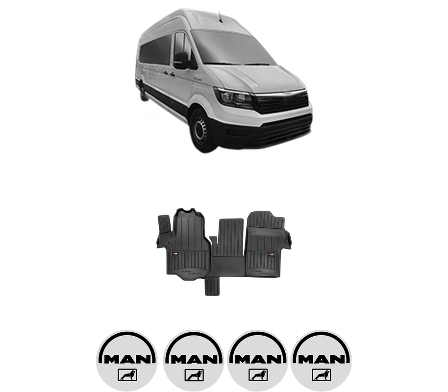 Set covorase presuri MAN TGE Bus din 2017-2024, auto, din cauciuc thermoplastic, 4 Stickere auto cu MAN