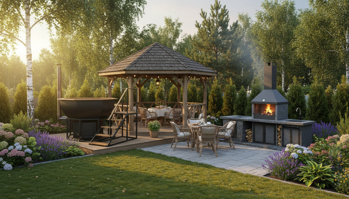 Комбо-зона барбекю и чан