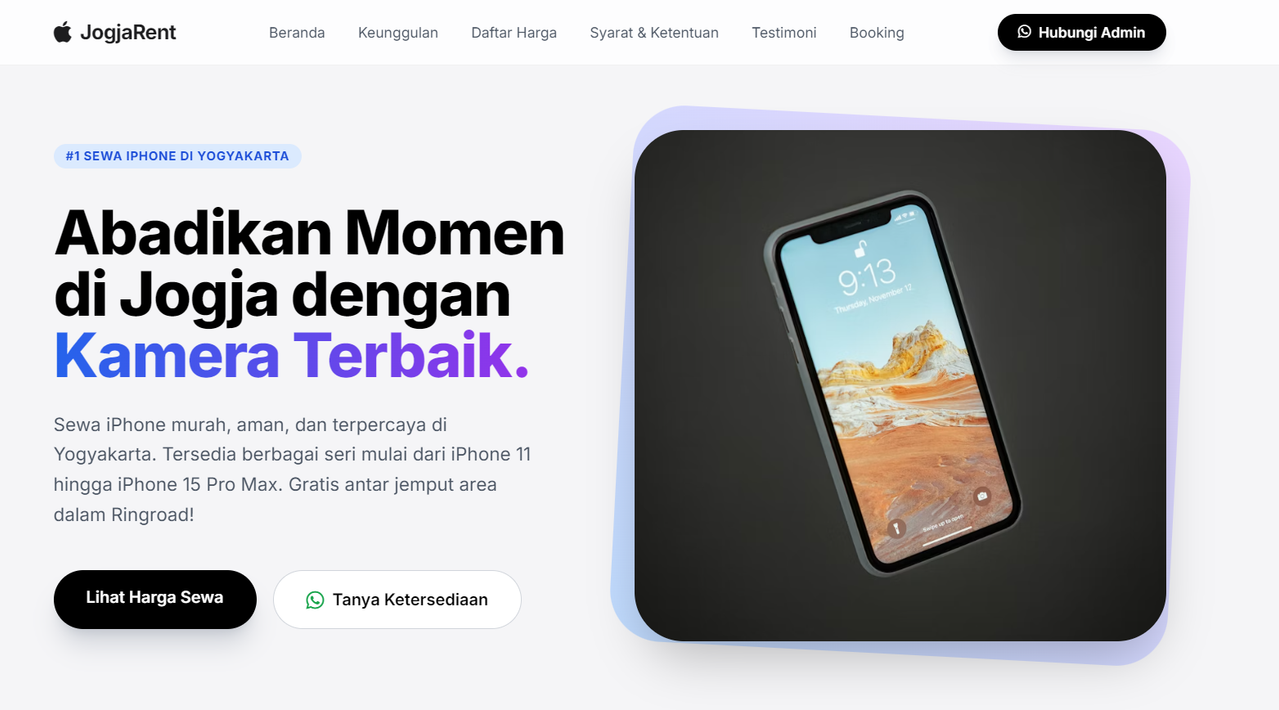 Website Rental iPhone Jogja