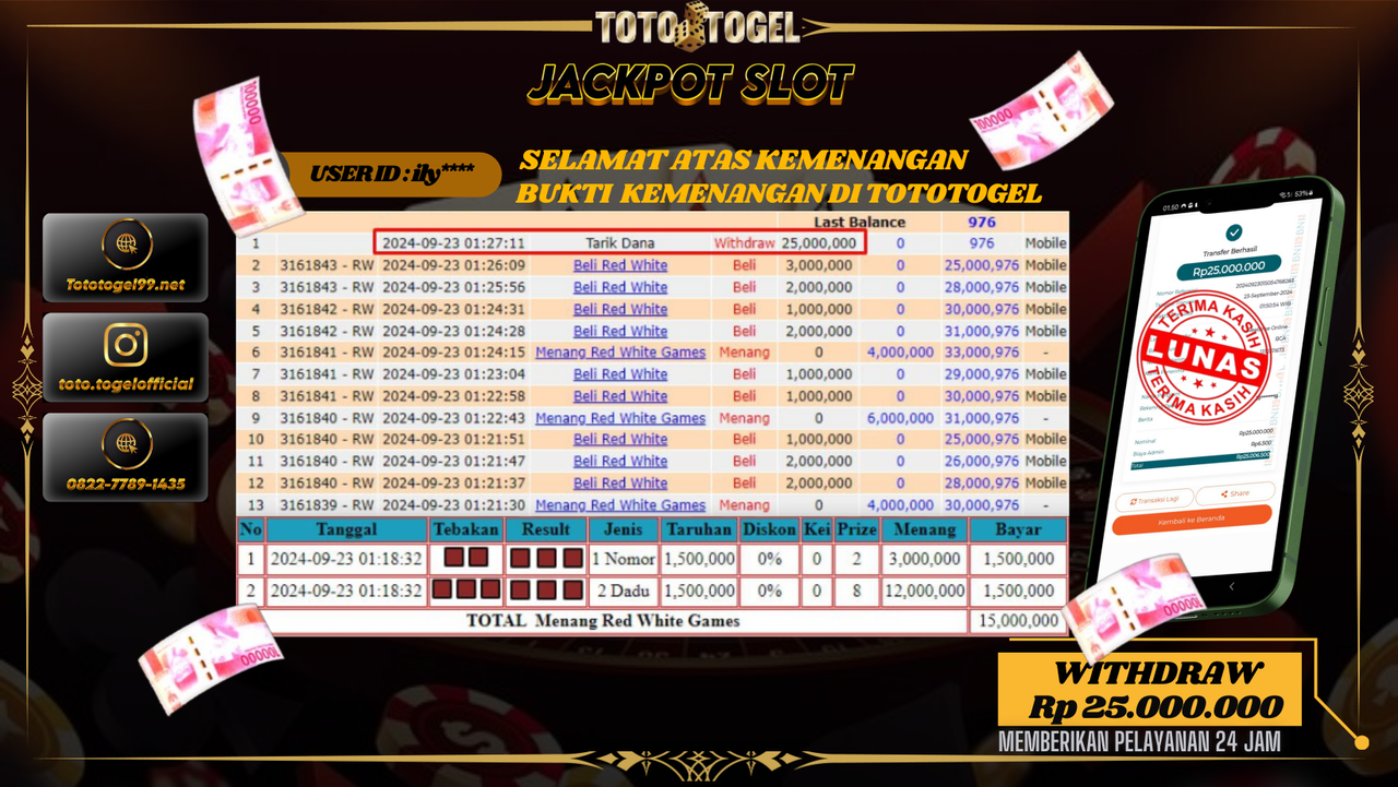 Bukti Kemenangan Permainan LIVE GAME  Dengan ID : ily*** Terbayar Lunas!!