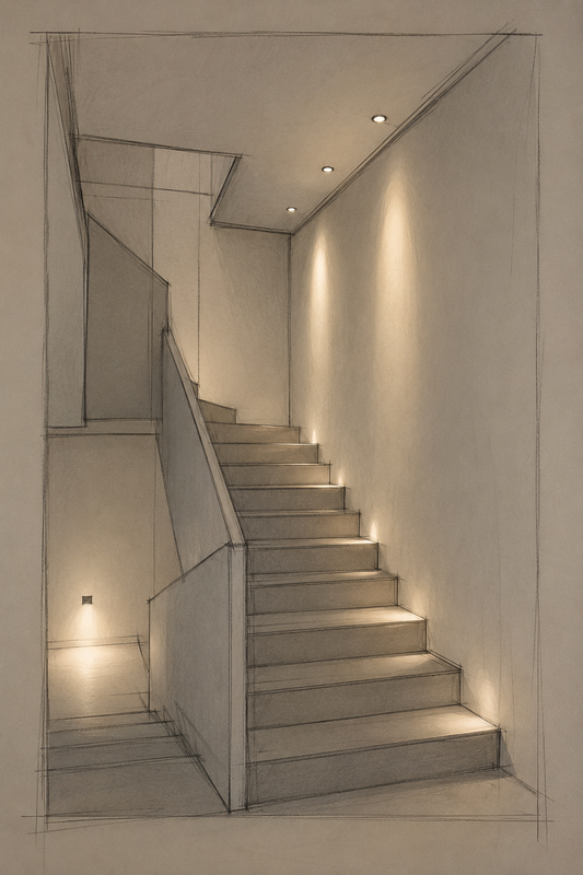 Treppenhausbeleuchtung mit klarer Stufenerkennung, warmem Licht und architektonischer Lichtführung