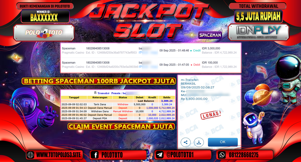 POLOTOTO JACKPOT SLOT SPACEMAN Rp.5.500.000,-