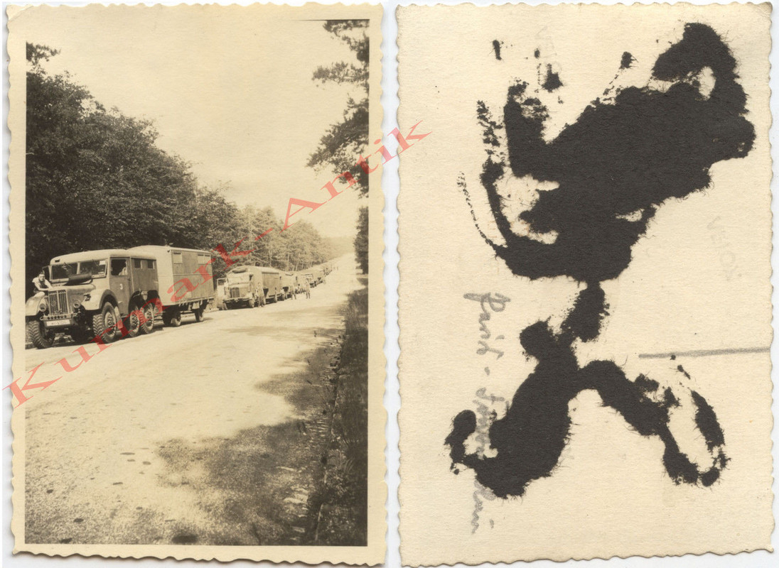 Foto Wehrmacht Beute PKW LKW mit Anhänger Frankr