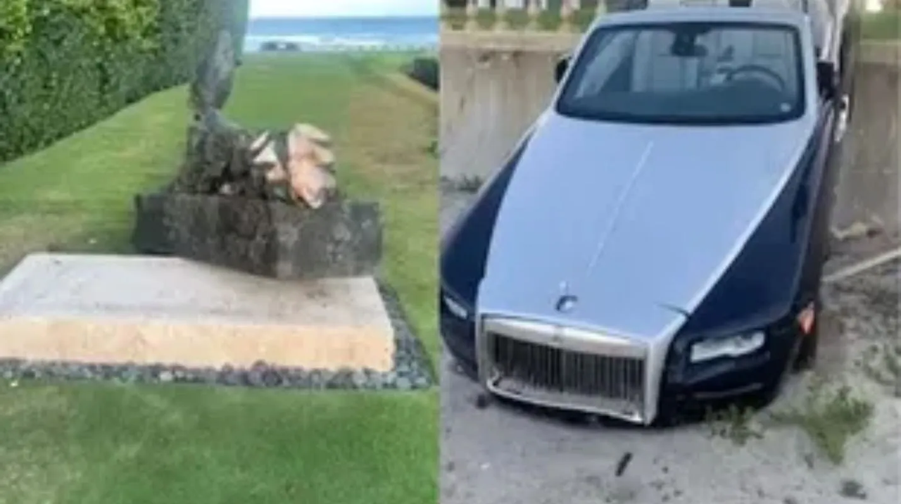 Florida: Mujer estrella Rolls Royce contra una escultura de millones de dólares