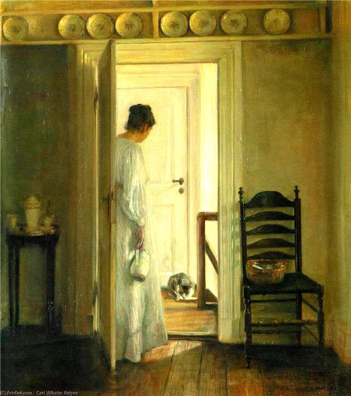 1-Carl-vilhelm-holsoe-a-lady-and-a-cat-drinking-milk