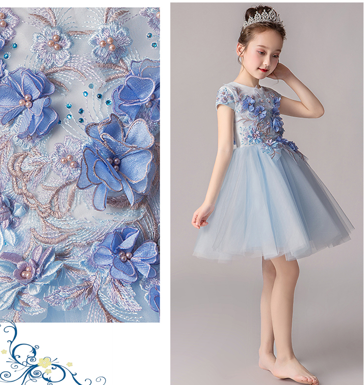 Abito bimba da damigella azzurro ricamato 100-160cm | SWEET MOMMY