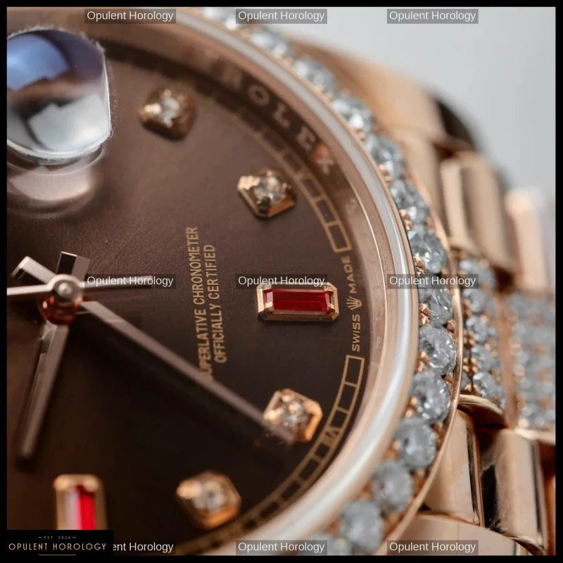 Rolex Day-Date 36 Chocolate Dial Gold Plated Moissanite Diamond