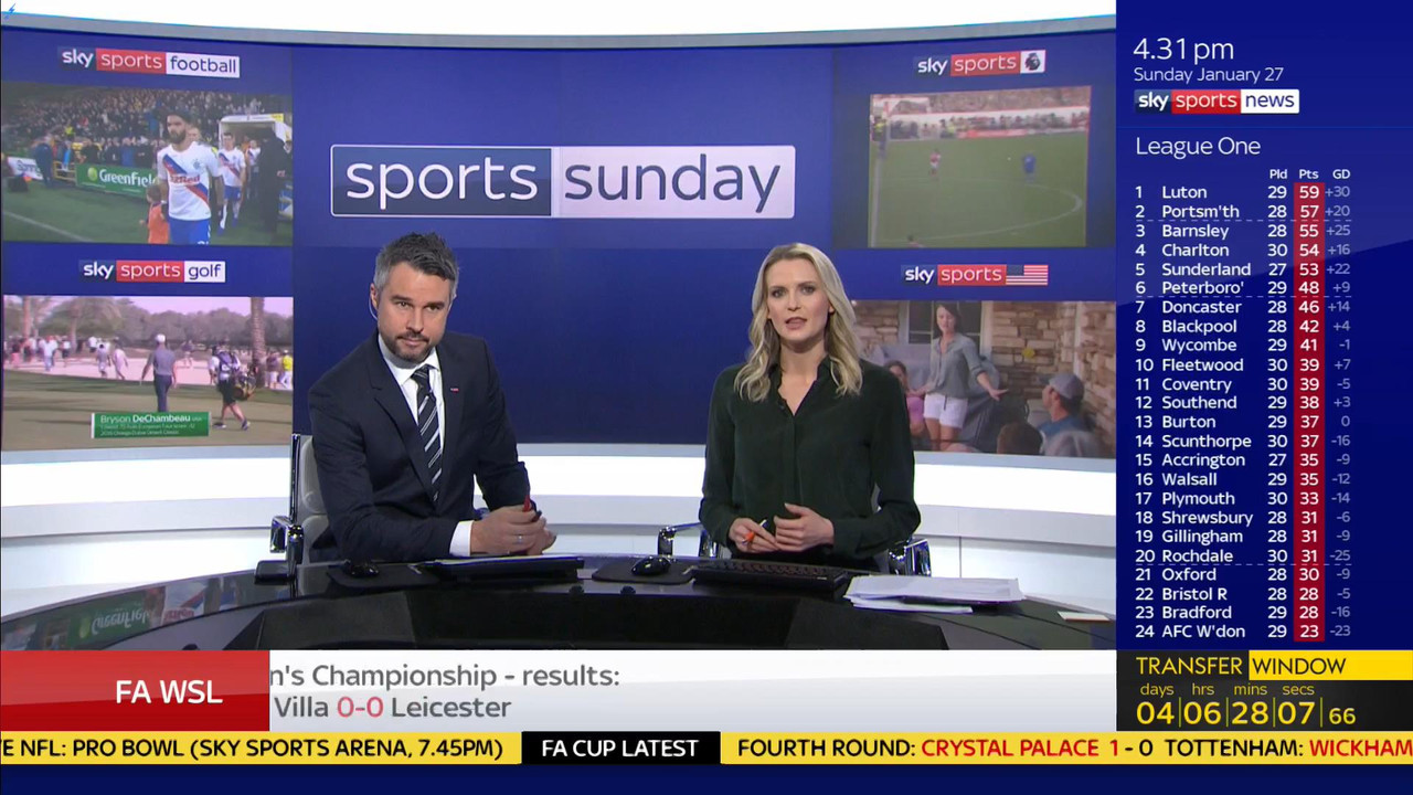 27 January - 12.00.00 - Sports Sunday. Stay in touch with the ne