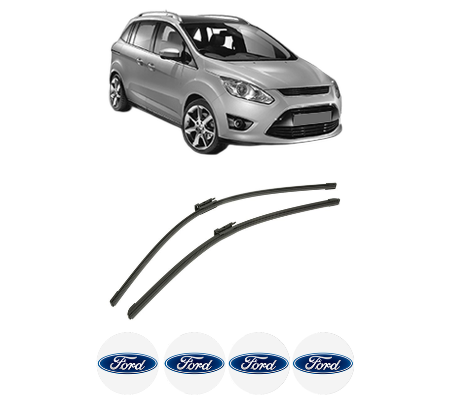 Set stergatoare auto FORD C-MAX II (DXA/CB7, DXA/CEU) din 2010-2019, pentru parbriz auto, 2 bucati, Bosch Aerotwin, din cauciuc siliconat rezistent, 4 Stickere Auto FORD