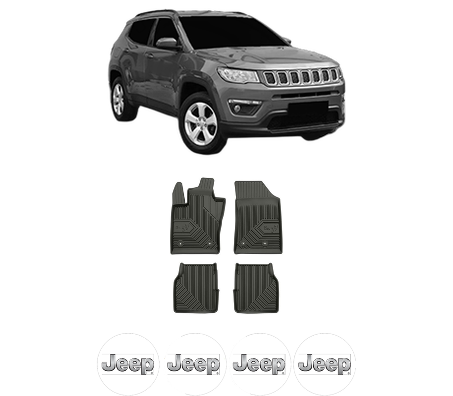 Set covorase presuri JEEP COMPASS (MP, M6, MV, M7) din 2016-2022, auto, din cauciuc thermoplastic, 4 Stickere auto cu JEEP