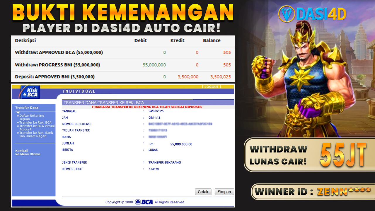 BUKTI KEMENANGAN 24 MEI 2025 DI GATES OF GATOT KACA WD 55 JUTA