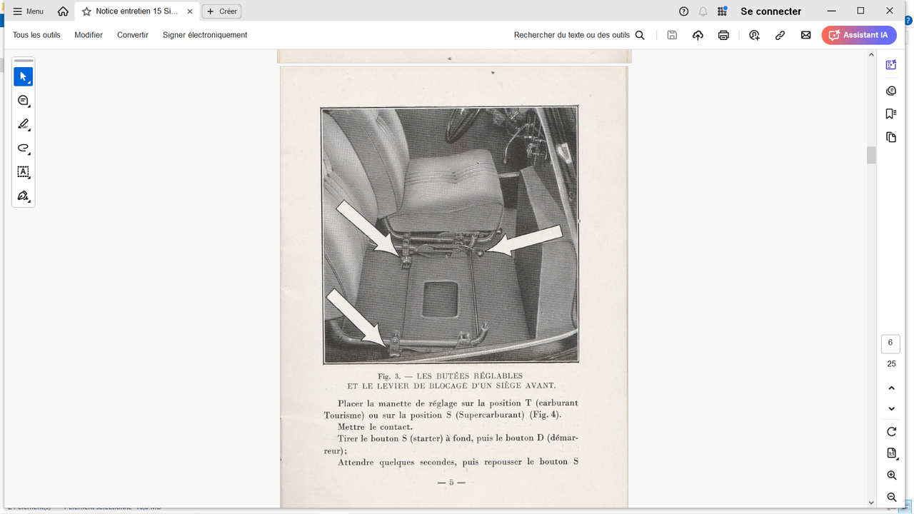 Explication T et S de la manette d'avance notice 15 six G