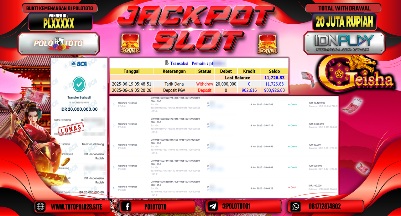 POLOTOTO JACKPOT SLOT GEISHA REVENGE Rp.20.000.000,-
