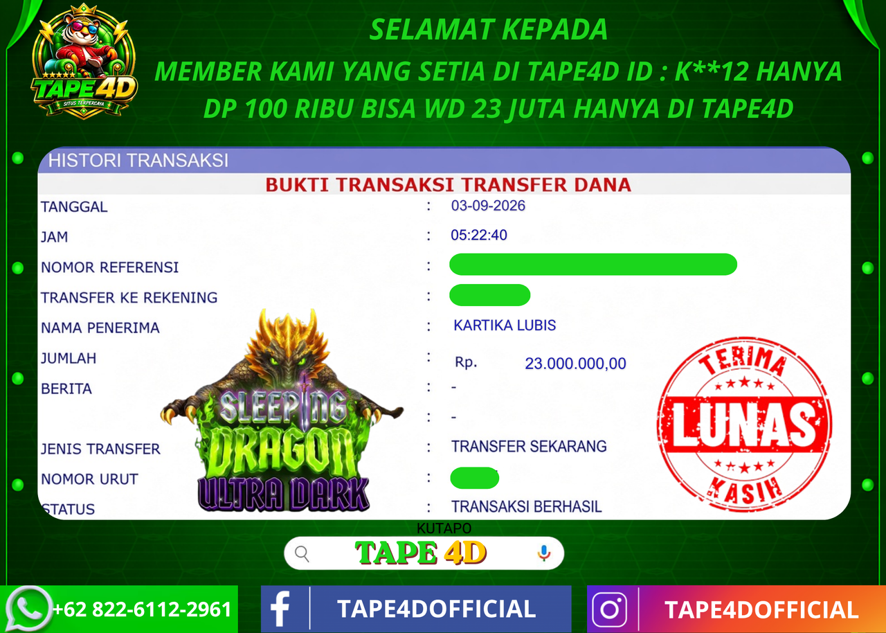 TAPE4D SLEEPING DRAGON PRAGMATIC PLAY 23.000.000-LUNAS