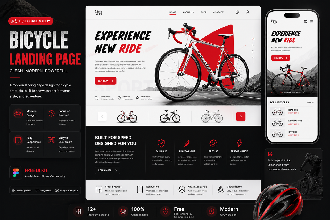 Bicycle Landing Page UX/UI Design | Free UI KIT
